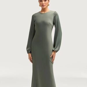 Elegant Olive Green Long Sleeve Dress